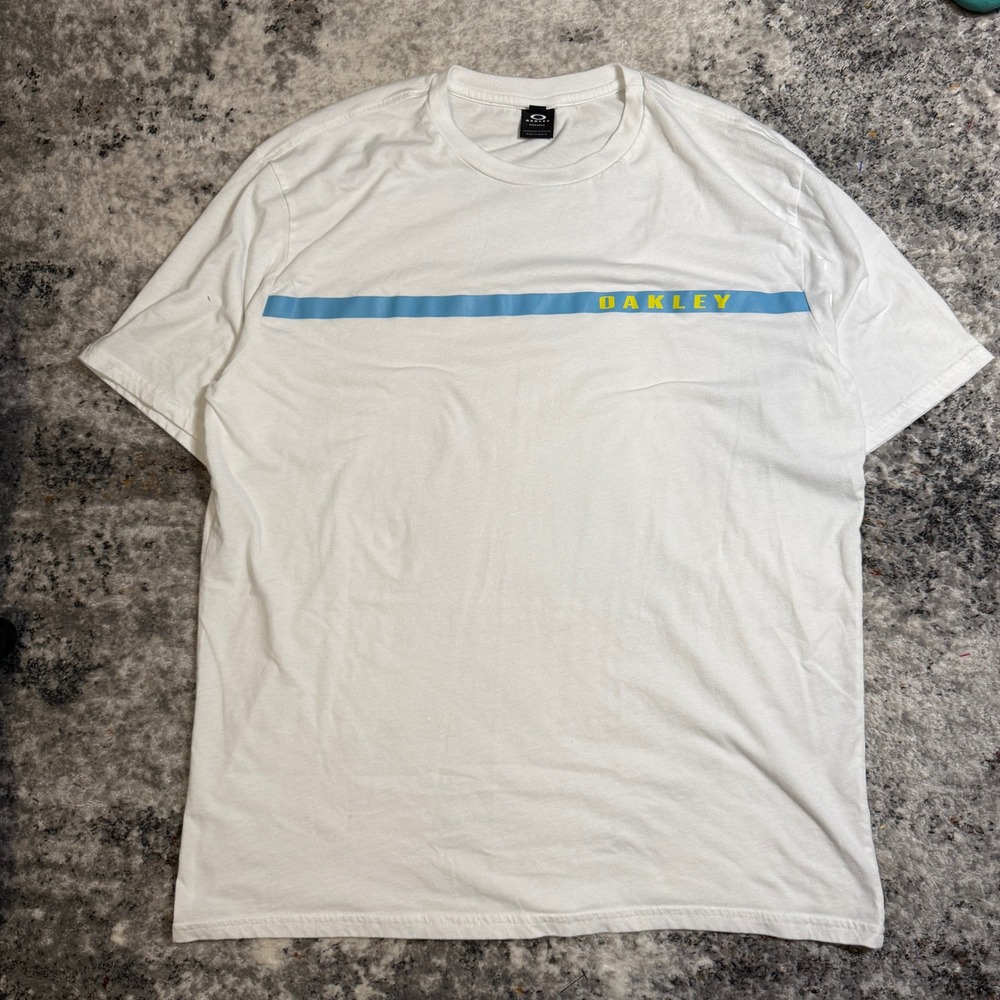 Oakley Mens White Blue Stripe‎ Graphic T Shirt Tee Regular Fit 2XL